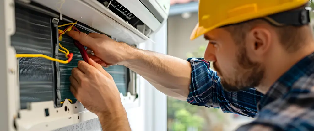 Emergency HVAC Services Aircon Technician fixing AC