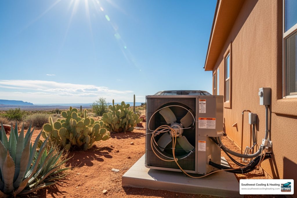 HVAC system outside a Southern Utah desert home in summer heat