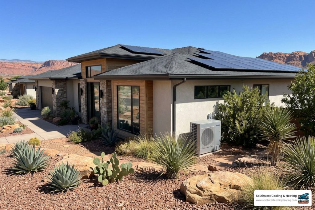 energy efficient home in St. George Utah with solar panels and modern HVAC system