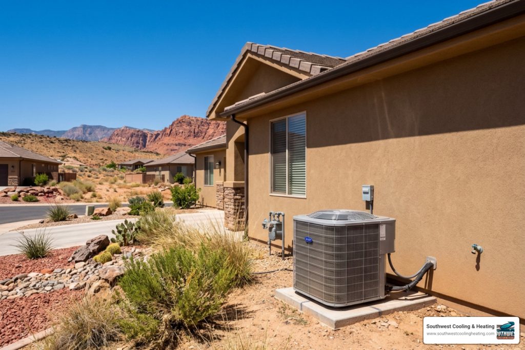 AC unit cooling a home during extreme heat wave in St. George Utah